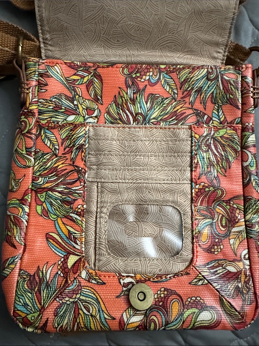 Sakroots Coral Multicolor Floral Crossbody with Brown Strap - Picture 2 of 4